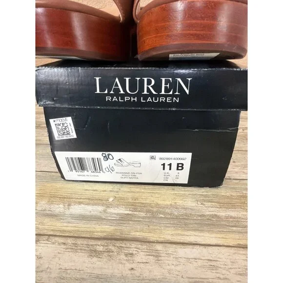 Lauren Ralph Lauren Roxanne Slide Sandals Polo Tan Leather Heel Size 11 NEW - Picture 3 of 15